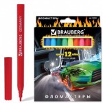 Фломастеры 12 цв "BRAUBERG "InstaRacing" вент.колп, карт.упак. выб.лак, увелич срок службы,