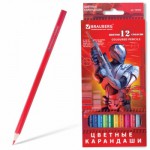 Карандаши BRAUBERG "Star Patrol", 12 цв., заточенные, картонная упаковка,