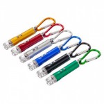 Брелок лазер + фонарик на карабине, 1 LED+УФ+лазер, алюминий, 6,6*1,2см, пит. 3*AG13